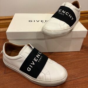 Givenchy White Leather Slip-On Sneakers with Black Logo Band